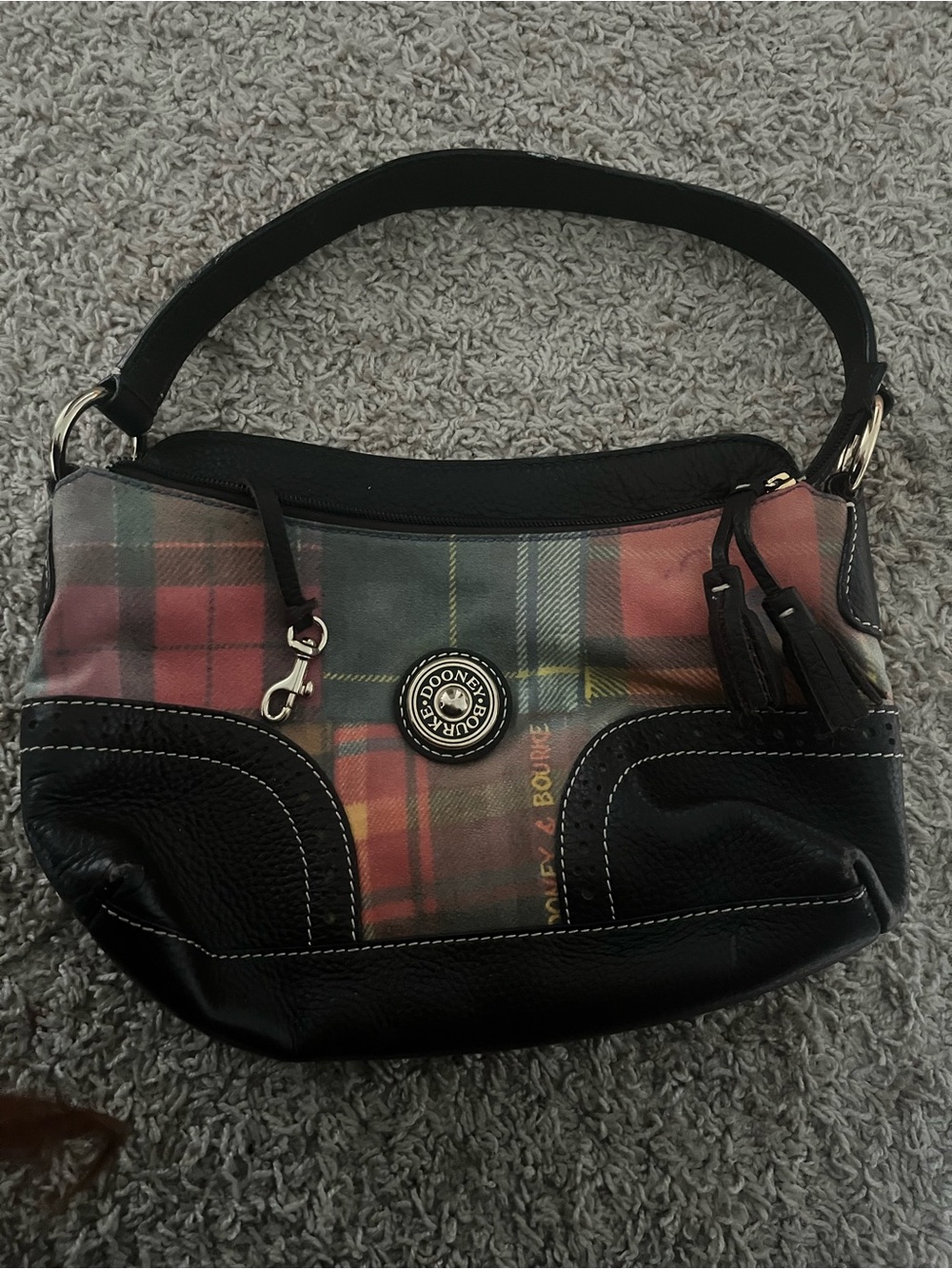 Dooney & Bourke Black Trim Red & Green Plaid Shoulder Bag - Picture 2 of 4